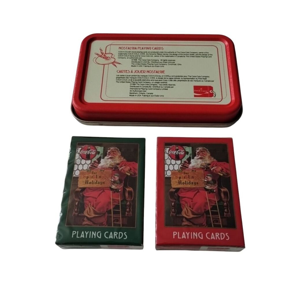 Coca-Cola Nostalgia Playing Cards 1998 Christmas Collector Tin 2 Sealed Decks